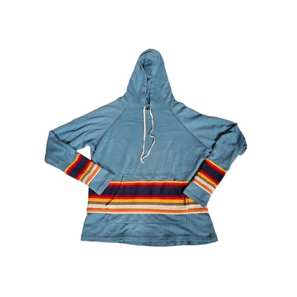 Greg Lauren Other - Greg Lauren Light Blue Mixed Striped Cotton Hoodie Size 3 Drawstring